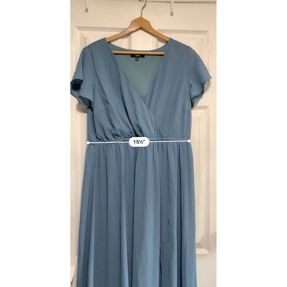 Lulus Maxi Dress Womens 1X Blue Chiffon Surplice V-Neck Flutter Sleeve Formal - Picture 7 of 8